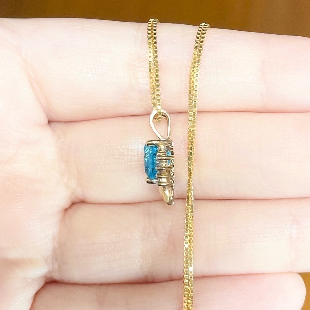 london blue topaz heart cut 10k solid yellow gold open heart diamond pendant - Picture 8 of 9